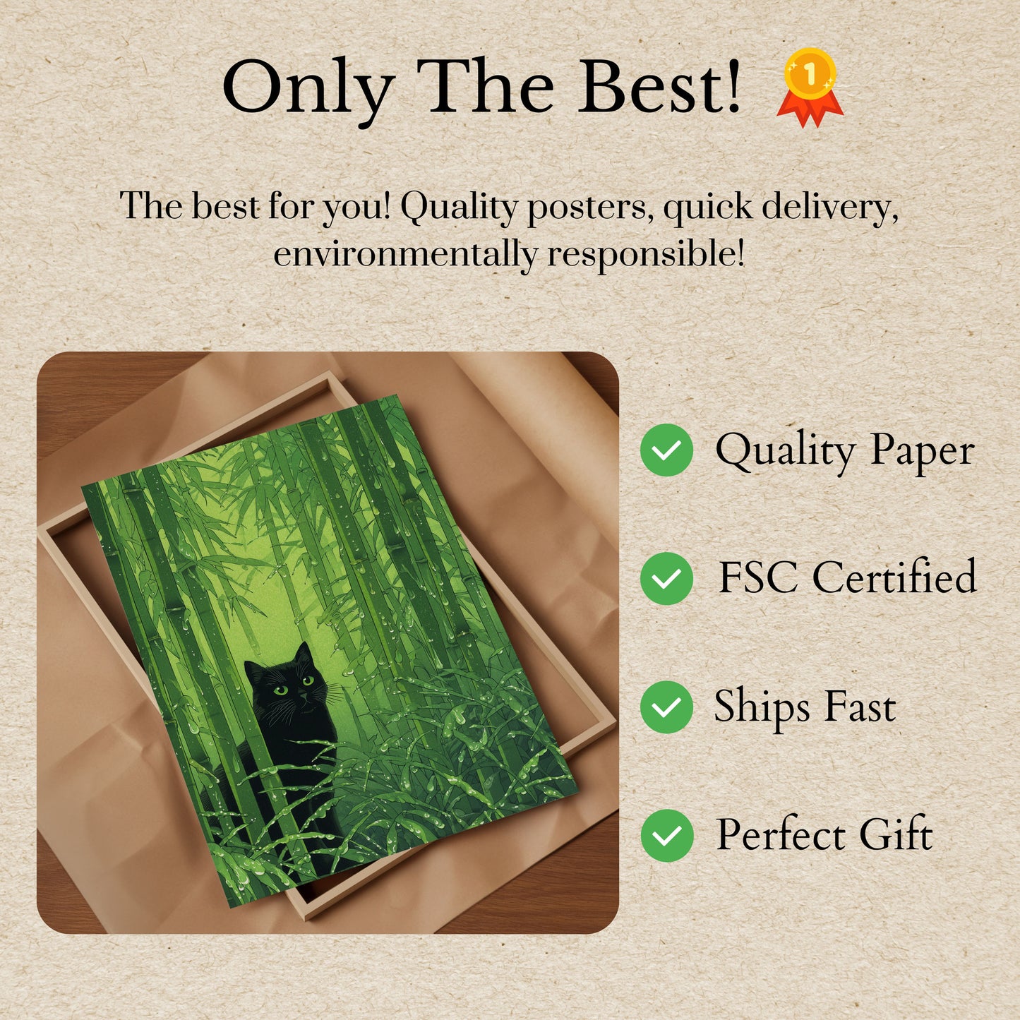 Black Cat in Bamboo Forest Poster