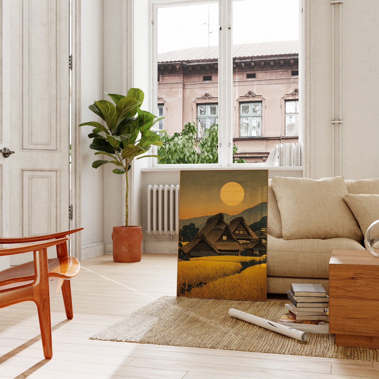 Japanese Village Golden Sunset Poster