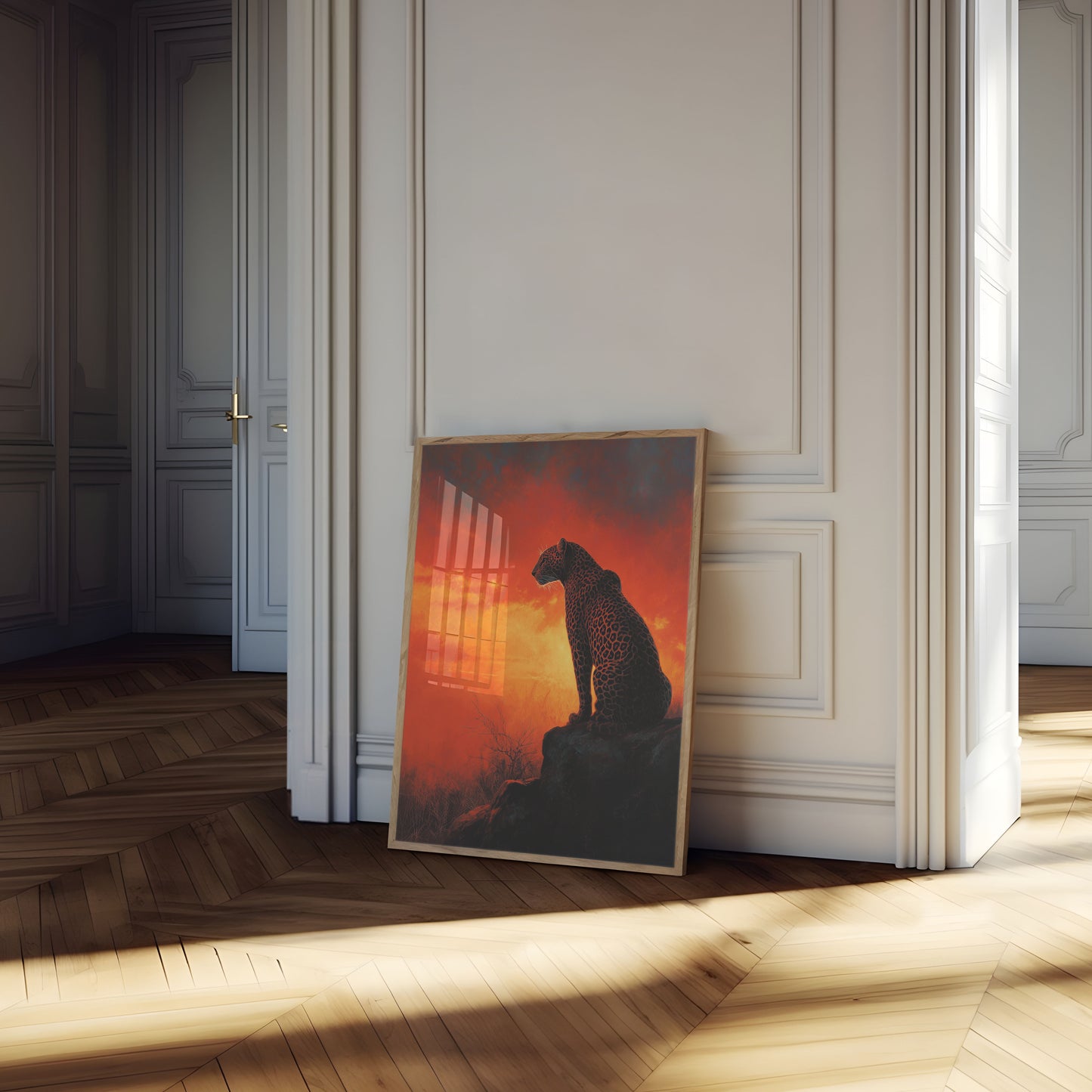 Luipaard Zonsondergang Silhouet Poster