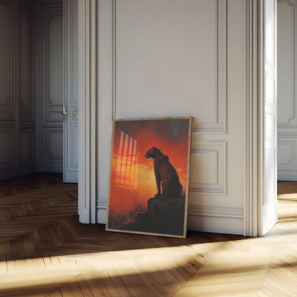 Luipaard Zonsondergang Silhouet Poster