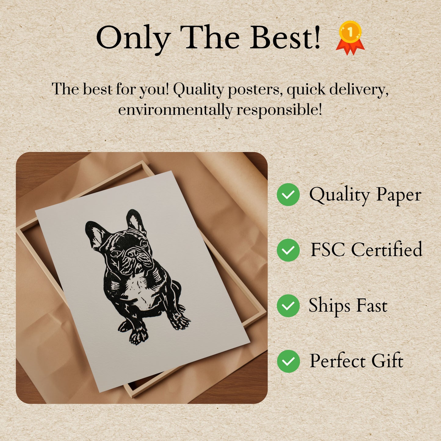 French Bulldog Black and White Poster