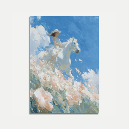 Dreamy White Horse Meadow Poster