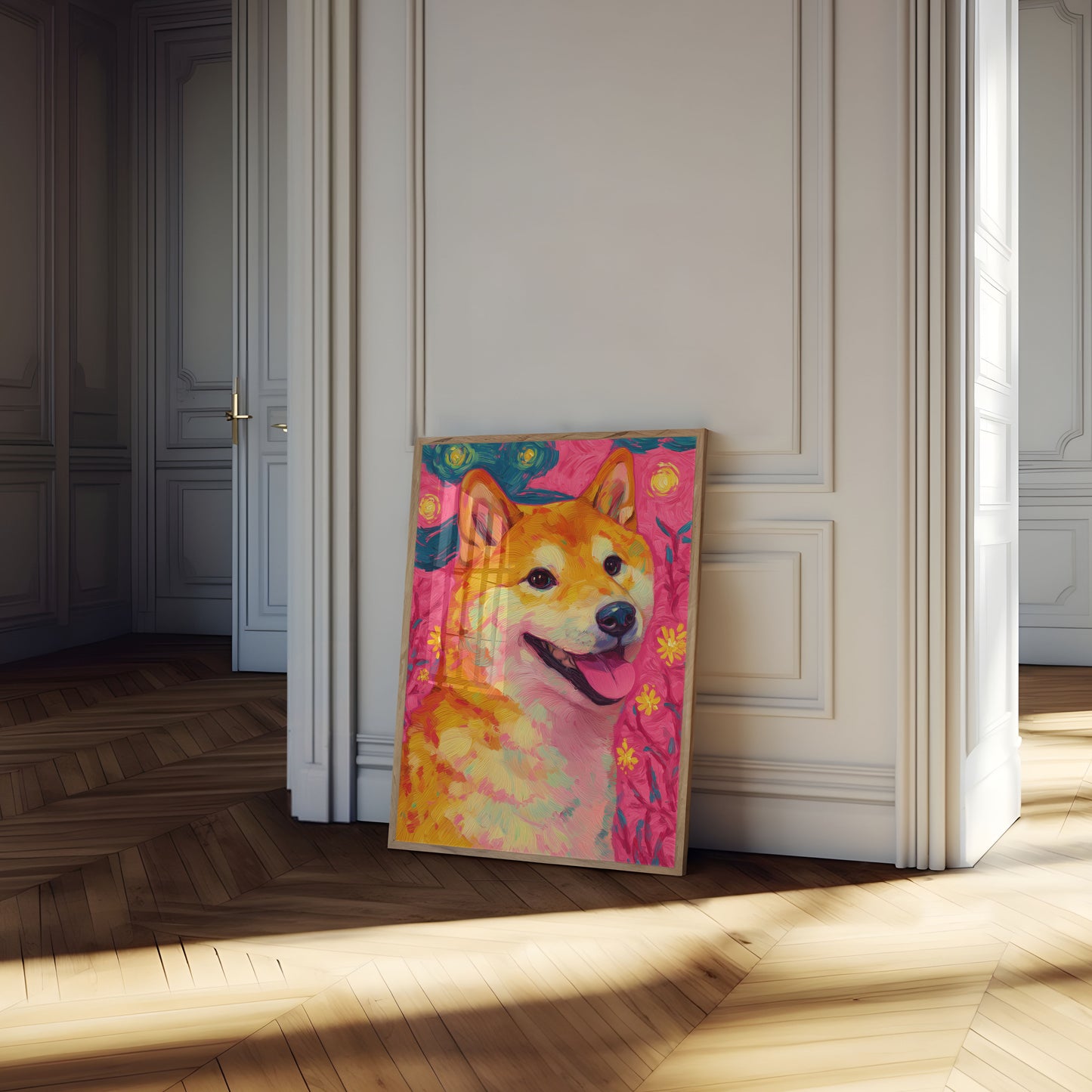 Affiche artistique Shiba Inu vibrante