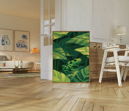 Green Tree Frog in Jungle Poster