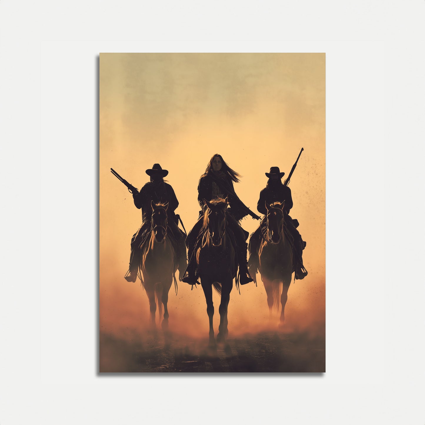 Drie Cowboys Woestijn Zonsondergang Poster