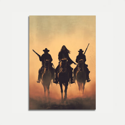 Drie Cowboys Woestijn Zonsondergang Poster