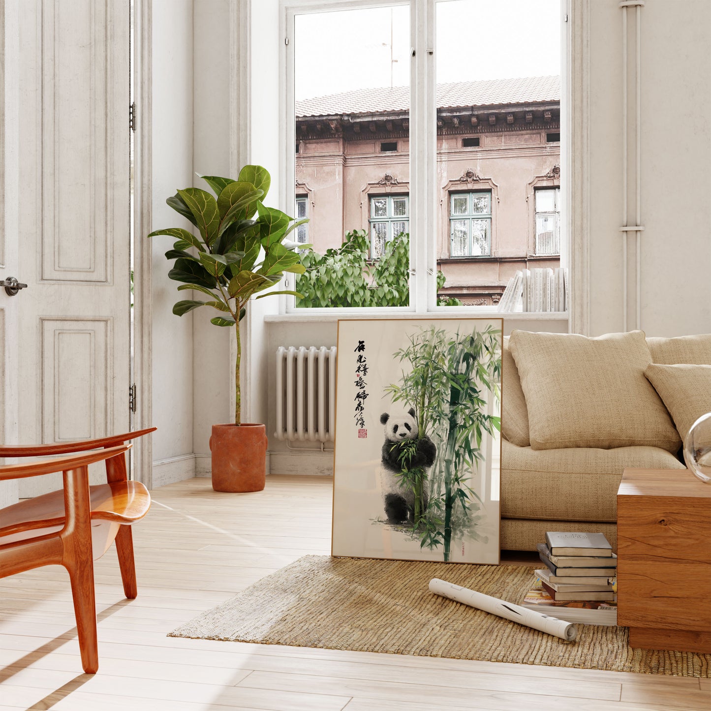 Póster de panda del bosque de bambú