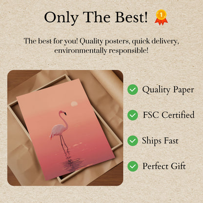 Roze Flamingo Zonsondergang Poster