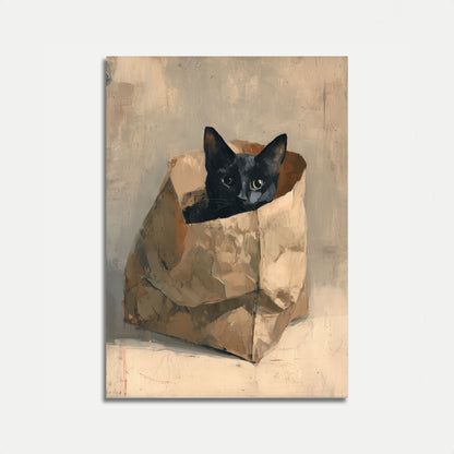 Schwarze Katze in Papiertüte Poster