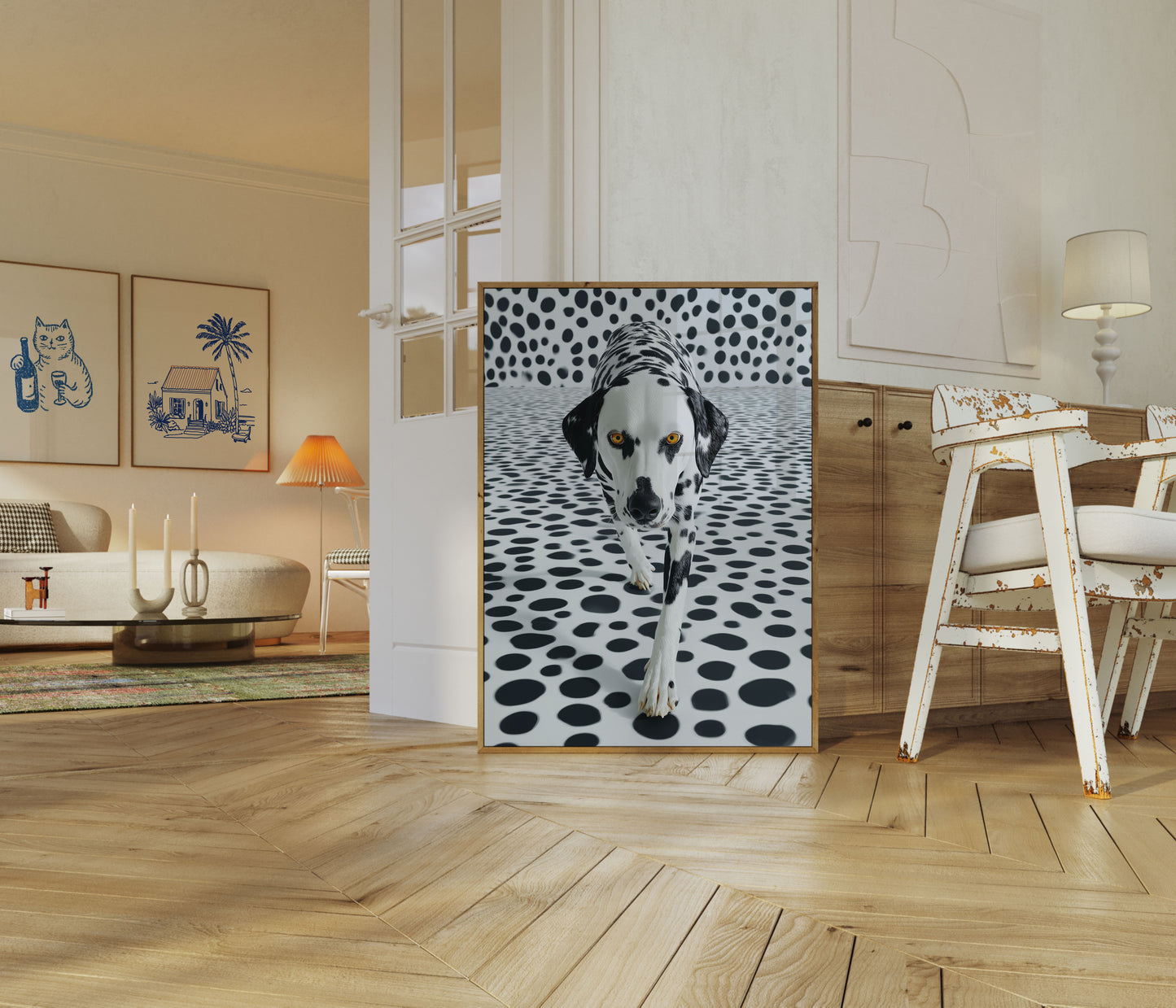 Póster de ilusión óptica de dálmata punteado