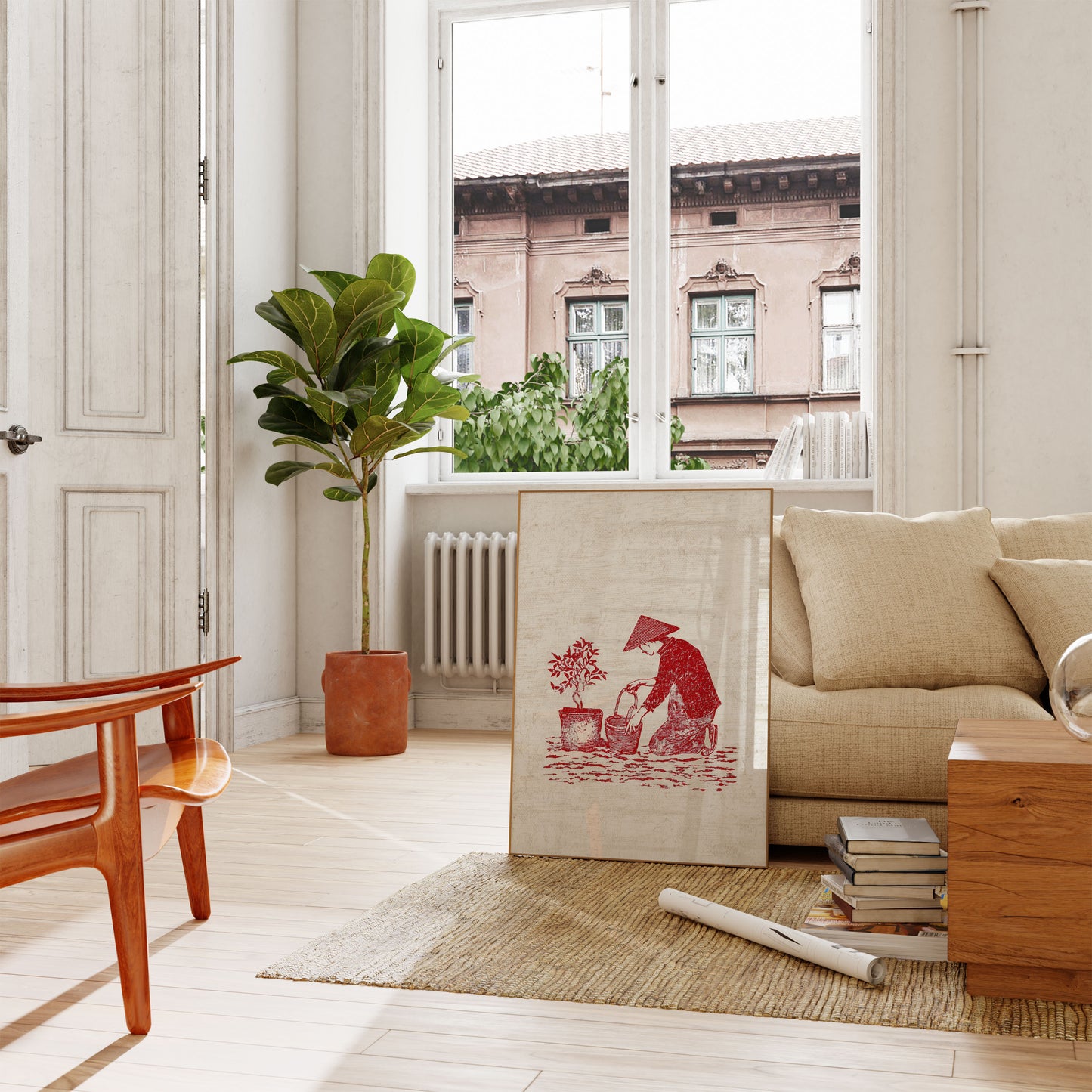 Gartner som vanner plante-plakat