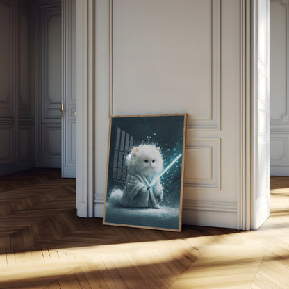 Jedi Cat with Lightsaber Poster