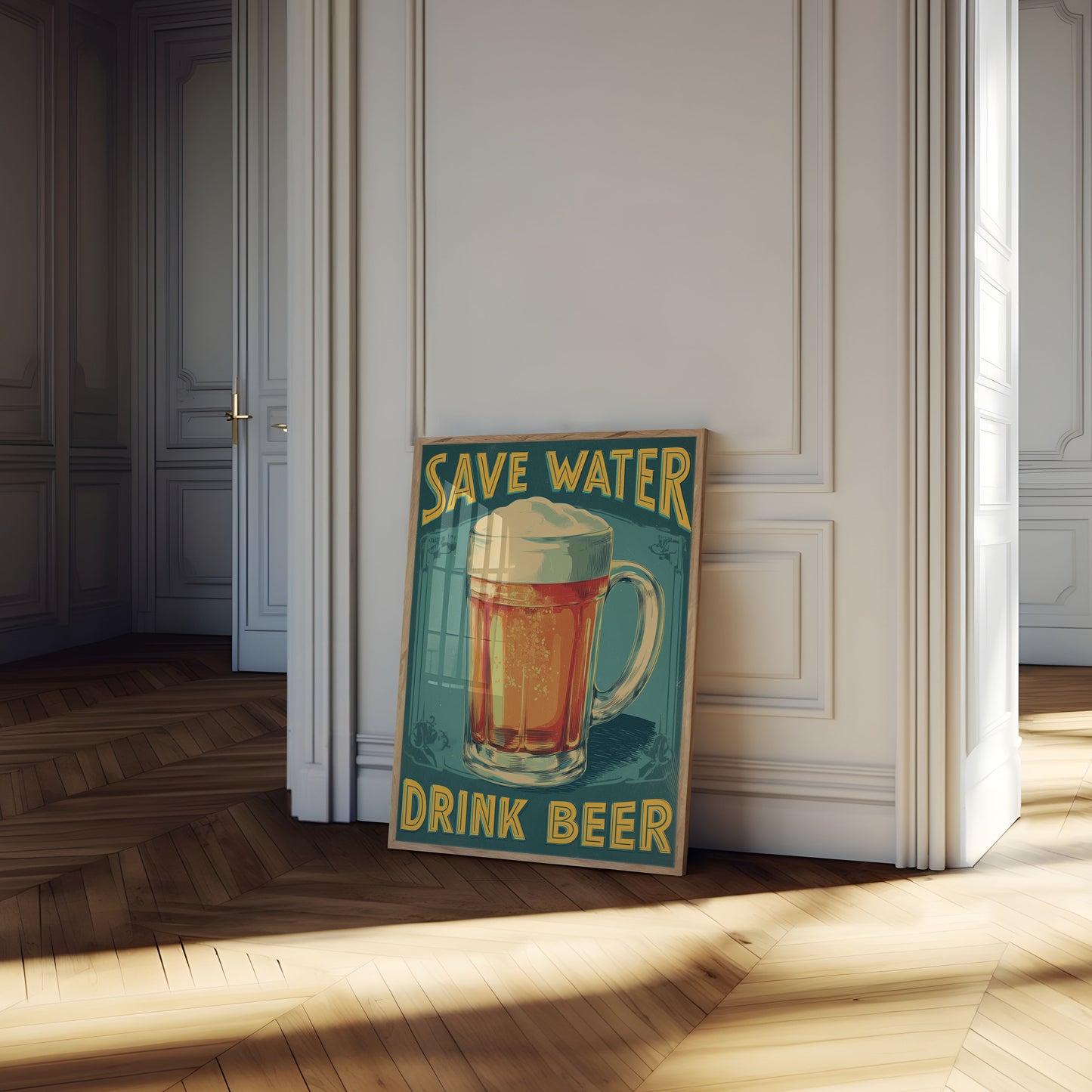 Save Water Drink Beer Vintage Poster