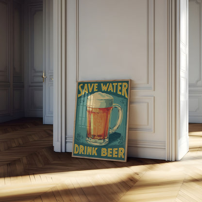 Save Water Drink Beer Vintage Poster