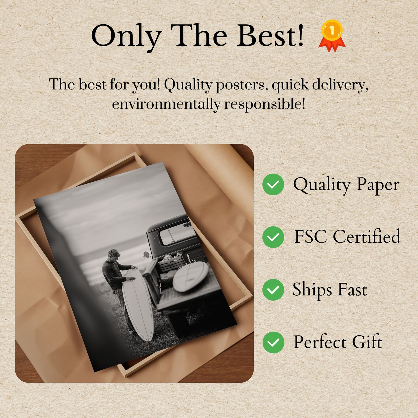 Cartaz de Surfista com Caminhão Vintage