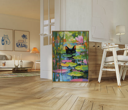 Affiche Chat Noir dans l'Étang aux Lys