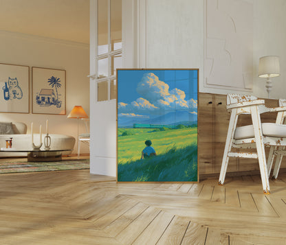 Boy Watching Train Journey Poster