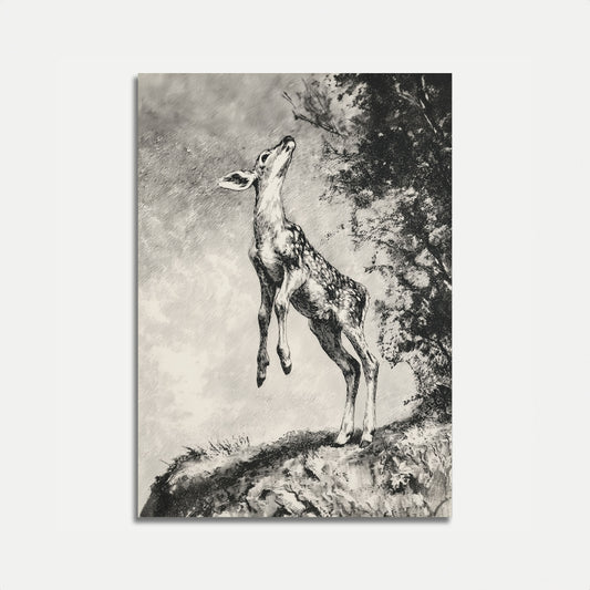 Hoppande Hjort i Skogsposter