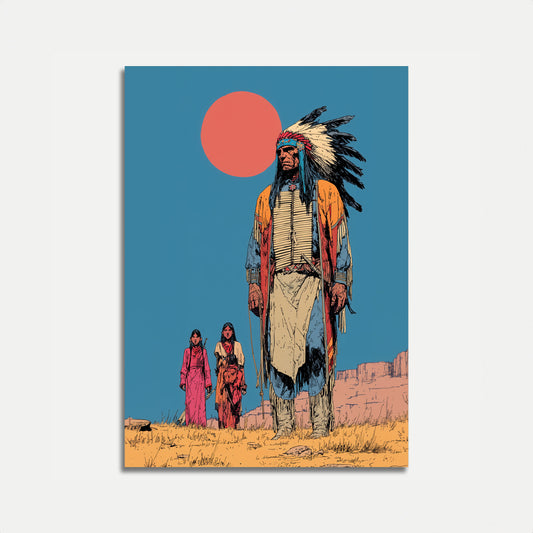 Native American Plains Sunset Poster