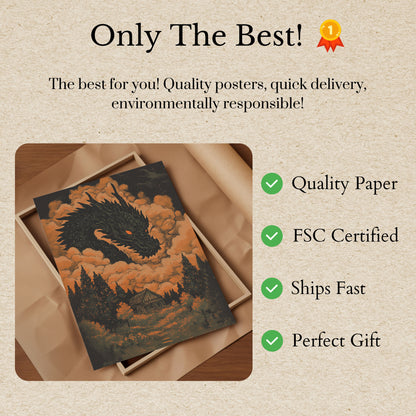 Dragon Rising from Forest Poster