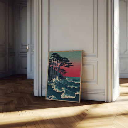 Affiche d'Arbres Côtiers au Coucher du Soleil