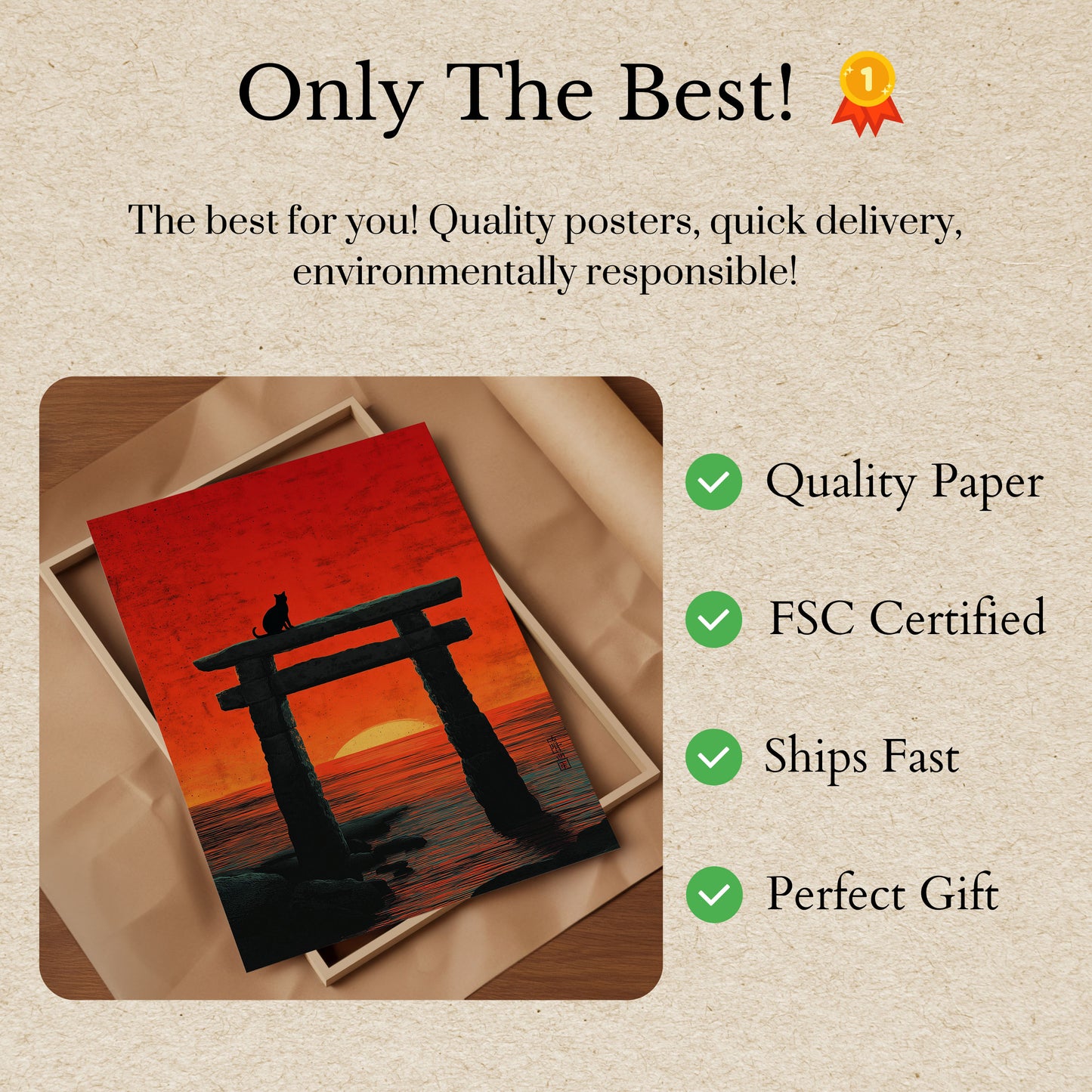 Cat and Torii Gate Sunset Poster