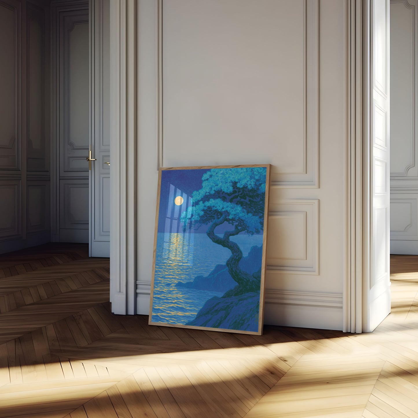 Moonlit Tree by the Sea Poster