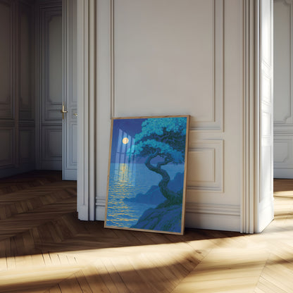 Moonlit Tree by the Sea Poster
