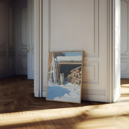 Affiche Chat Tigré dans une Grange en Hiver