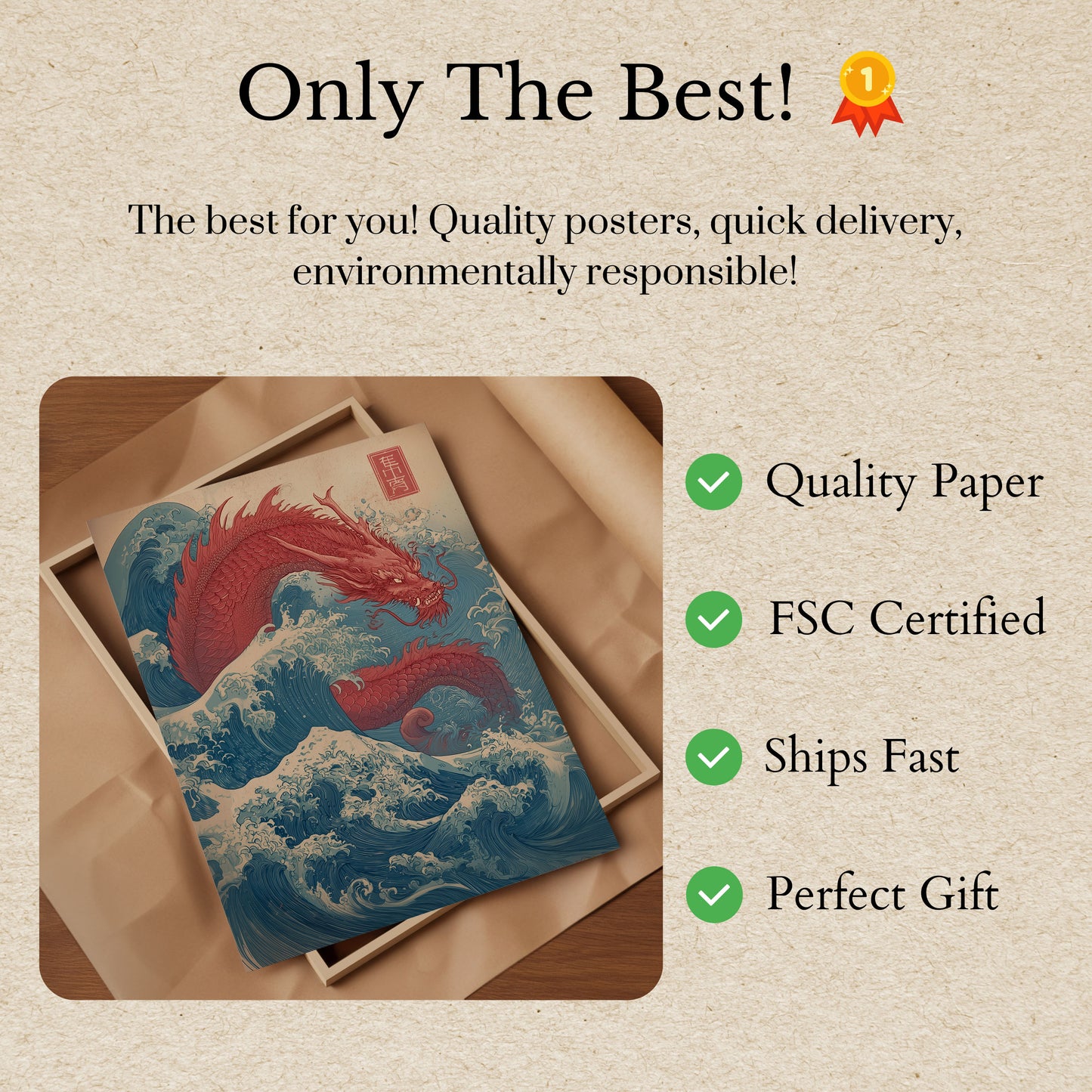 Dragon Ocean Waves Poster