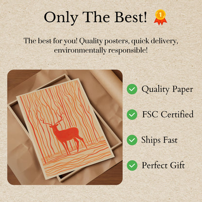 Scarlet Deer in Forest Poster