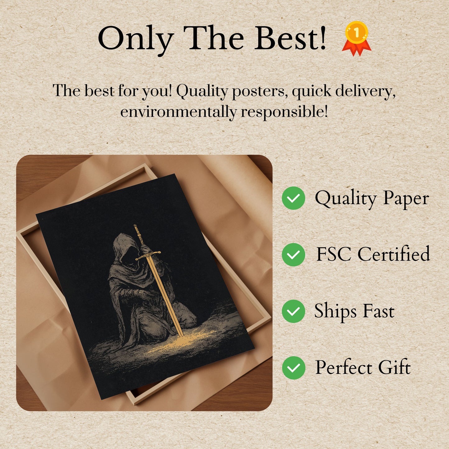 Plakat Średniowieczny Rycerz ze Złotym Mieczem