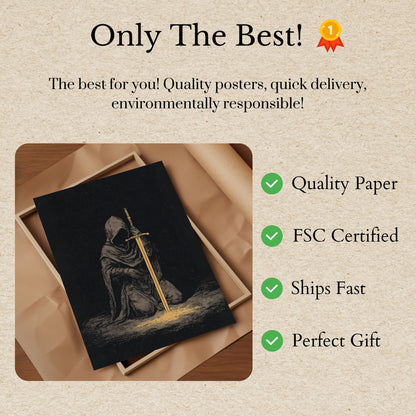 Plakat Średniowieczny Rycerz ze Złotym Mieczem