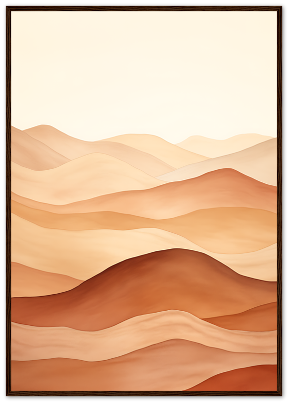 A framed illustration of abstract desert dunes in warm earth tones.