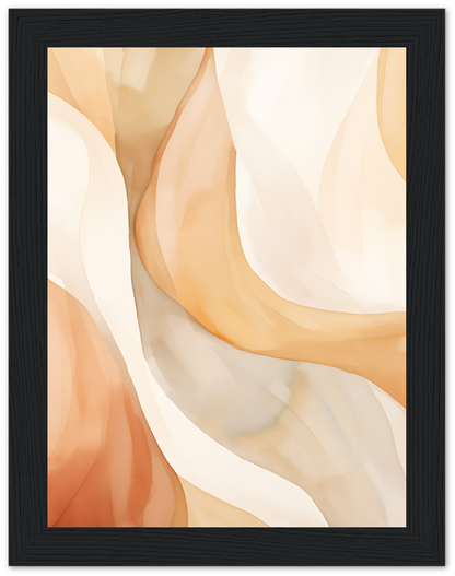 Abstract art with warm, flowing shapes in a black frame.