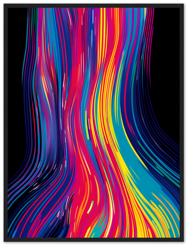 "Abstract colorful wavy lines in a framed artwork."