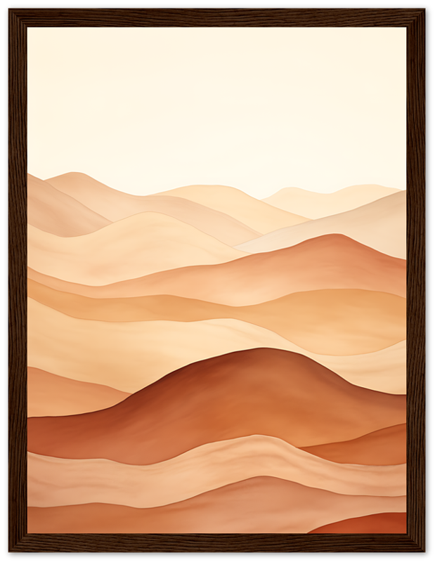 A framed illustration of abstract desert dunes in warm earth tones.