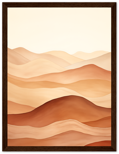 A framed illustration of abstract desert dunes in warm earth tones.