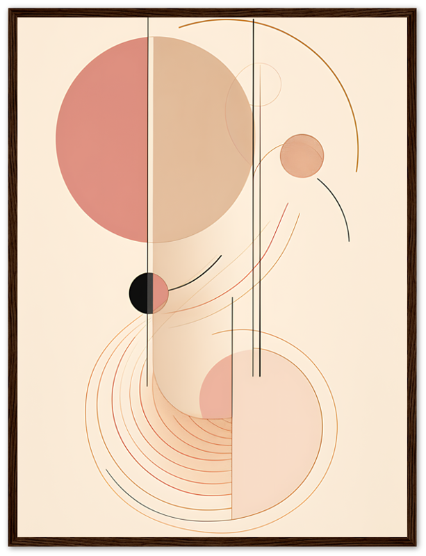 Abstract art with geometric shapes and lines in pastel colors within a framed picture.