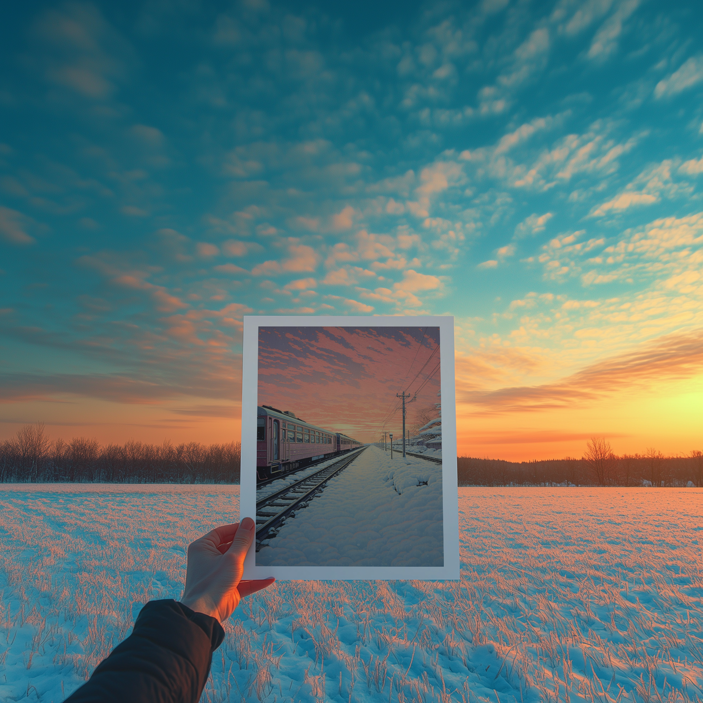 Japanese Train in Sunset - Poster