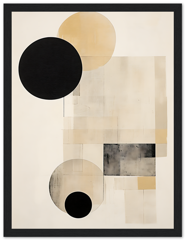 Abstract artwork with geometric shapes and a neutral color palette.