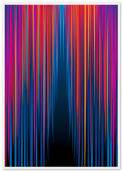 Abstract colorful streaks on a dark background framed with a wooden frame.