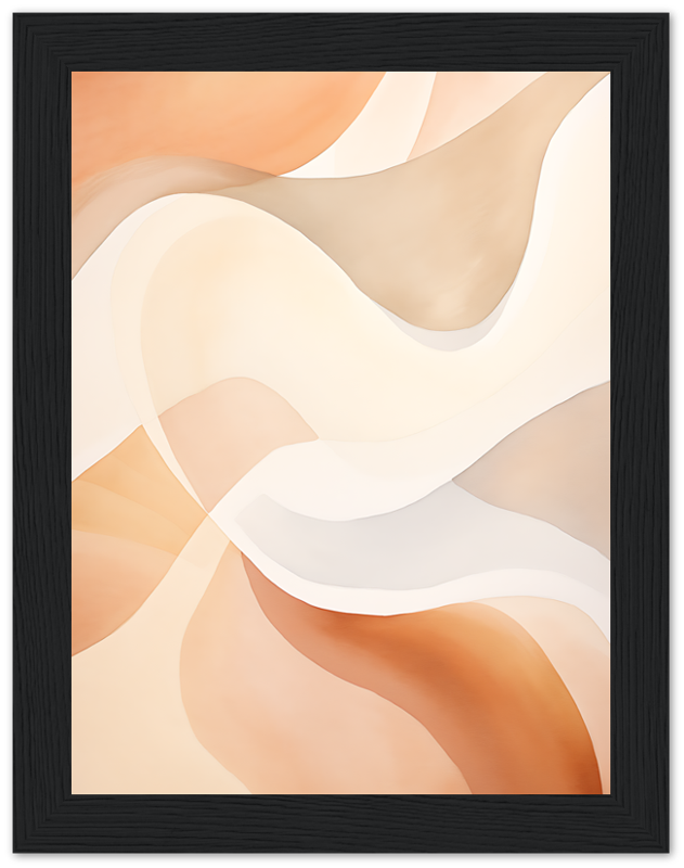 Abstract art with soft curving shapes in warm tones, framed in black.
