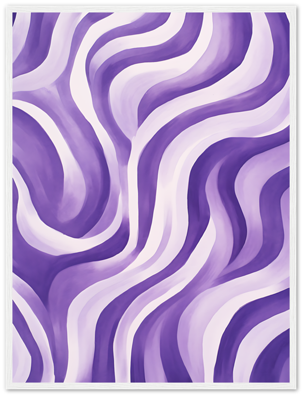 Abstract purple and white wavy lines painting.