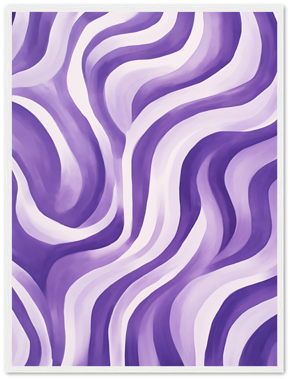 Abstract purple and white wavy lines painting.