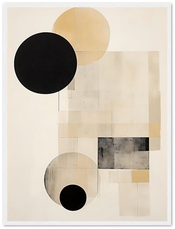 Abstract art with geometric shapes and neutral tones.