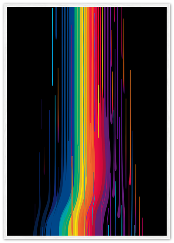 Abstract colorful streaks flowing downward in a dark frame.