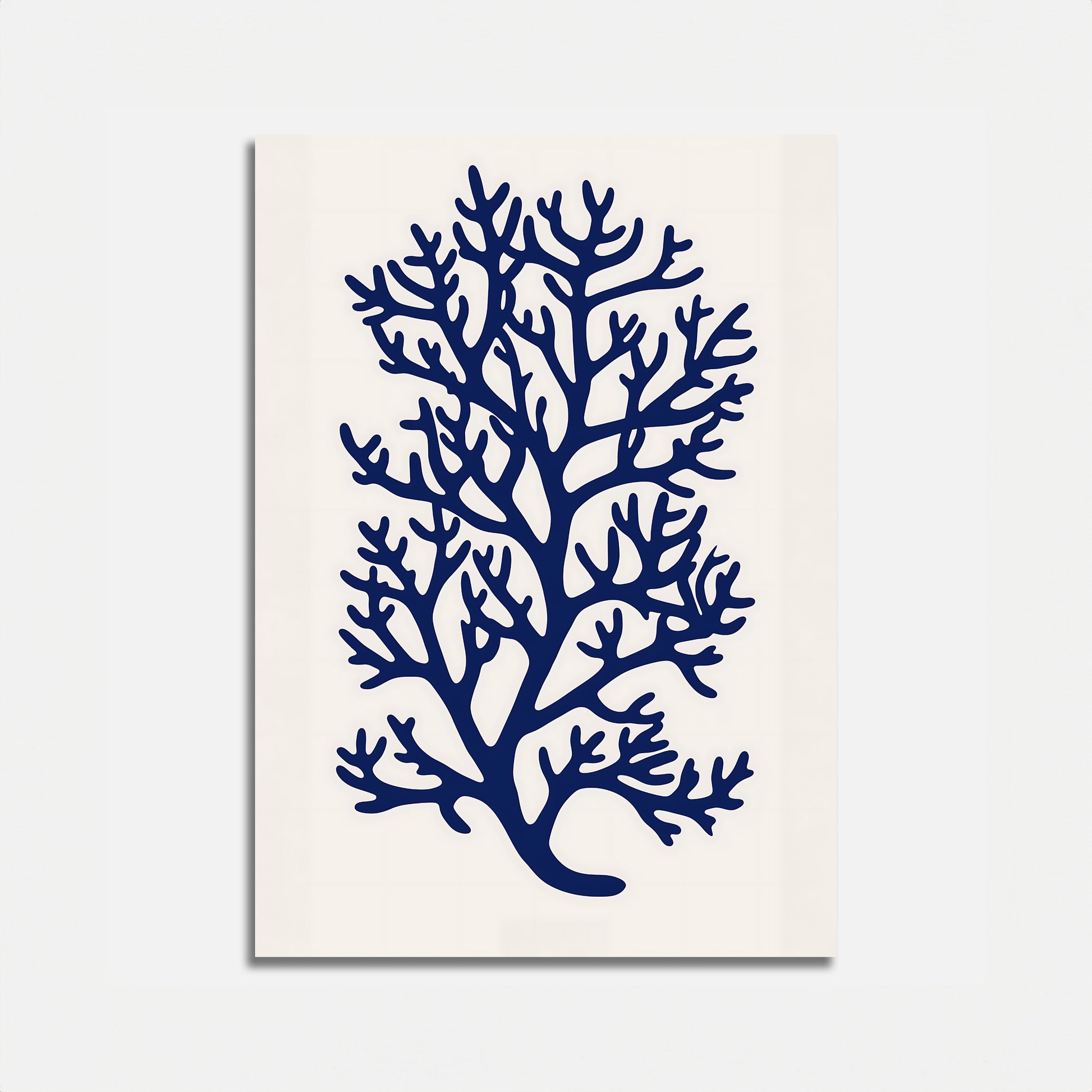 Blue coral silhouette on white background canvas.