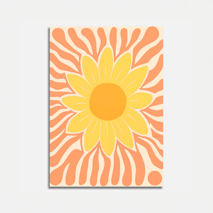 Abstract sunflower illustration with warm orange and yellow tones.
