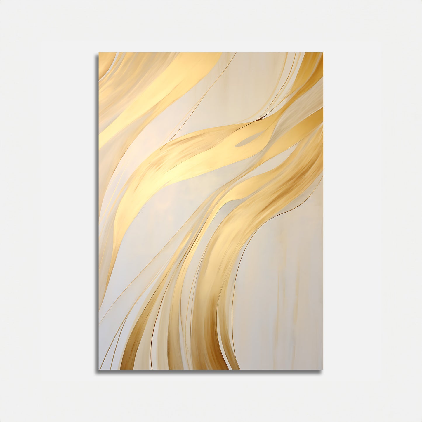 Abstract golden swirls on a white background in a painting.